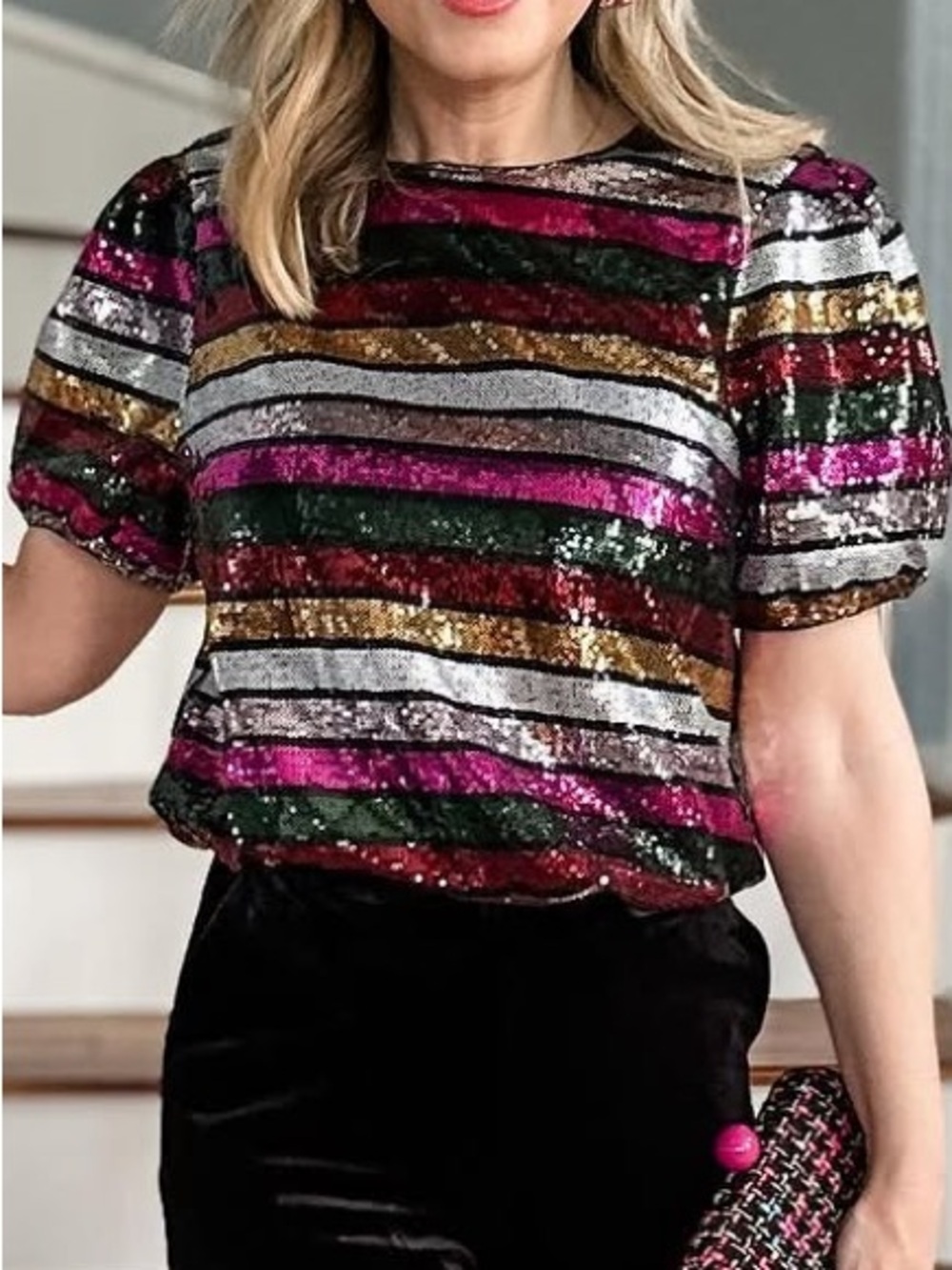 Fate Blouse City Lights Blouse In Multicolor Sequin Top size Small